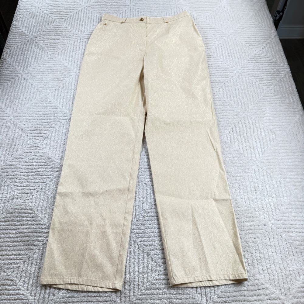 St John Sport Trousers Womens 14 Gold Shimmer Party Marie Gray Quiet Luxury USA